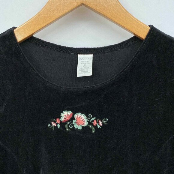Lands End Dress Womens S 6-8 Black Velour Floral Embroidered Whimsigoth‎ VTG - Picture 5 of 7